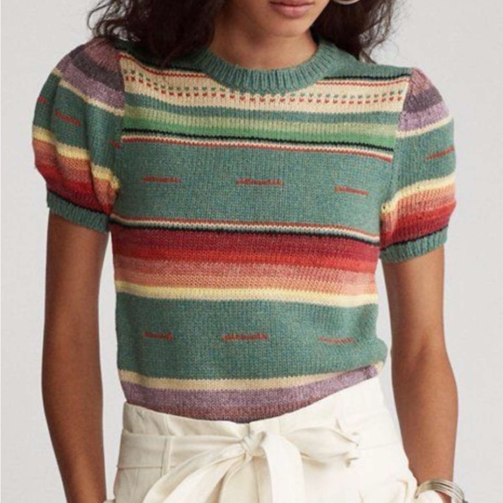 Ralph Lauren Striped Serape Short Sleeve Sweater XS